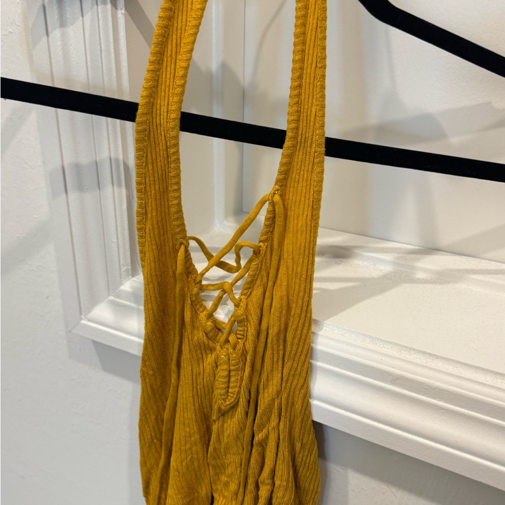 Project Social T Yellow Ribbed Backless Crop Top